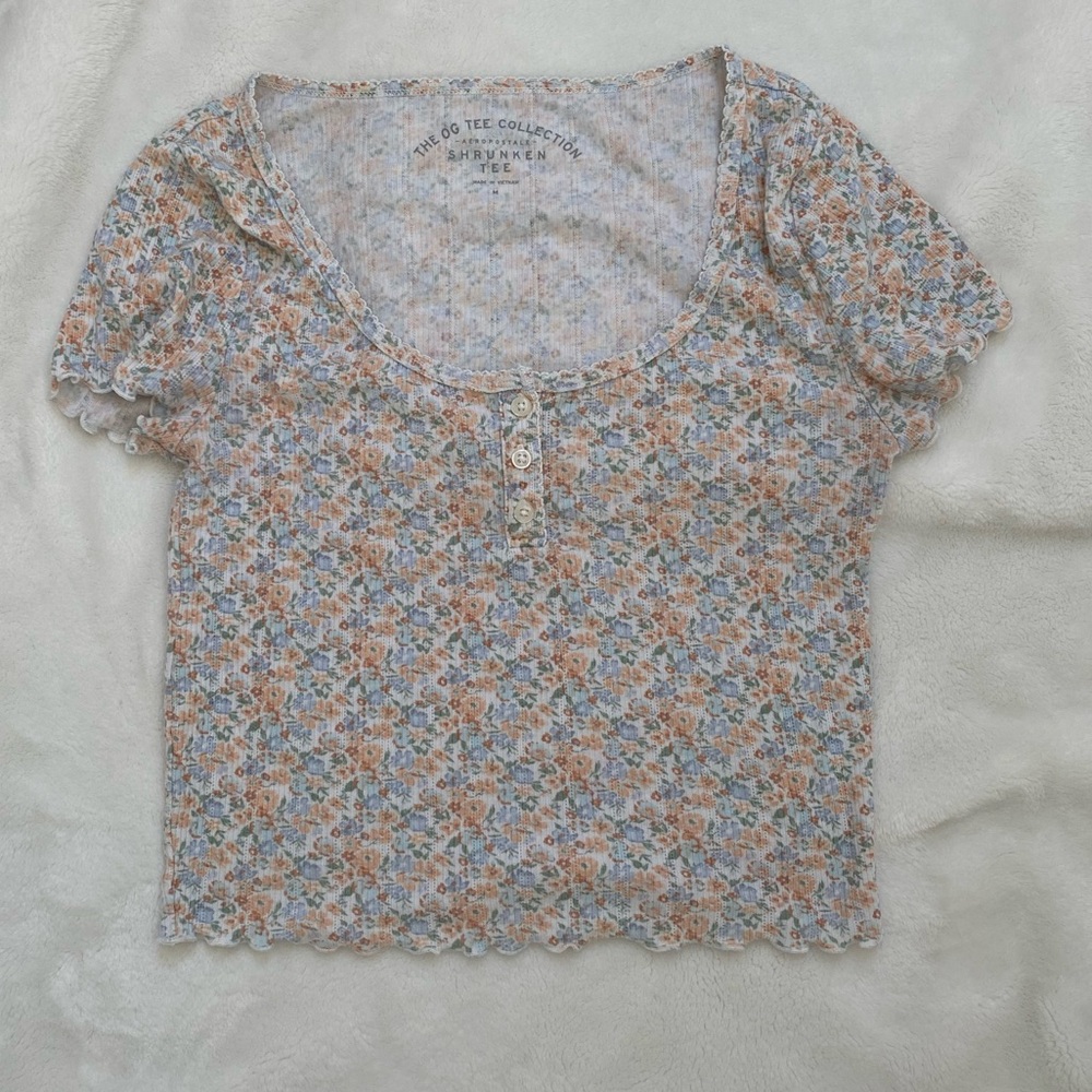 Aeropostale the OG Tee Collection Shrunken Baby Tee Danity Floral Sz Medium Y2K